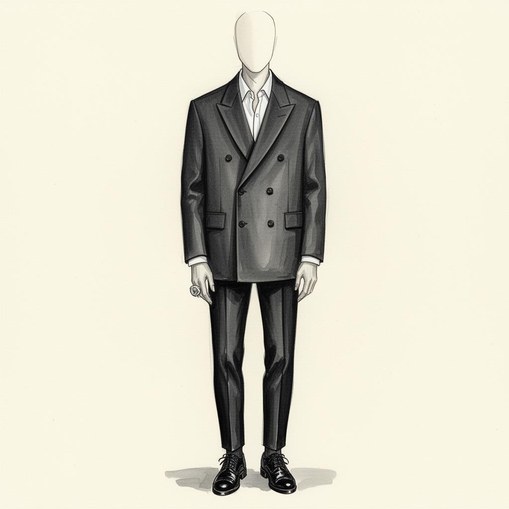 Hand-painted fashion illustration of the Androgyne outfit formula.