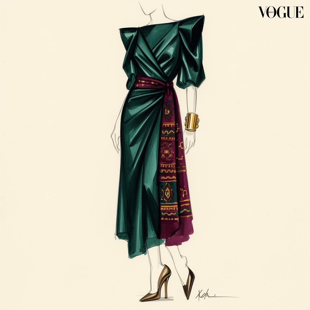 Hand-painted fashion illustration of the Heritage Modern outfit formula.