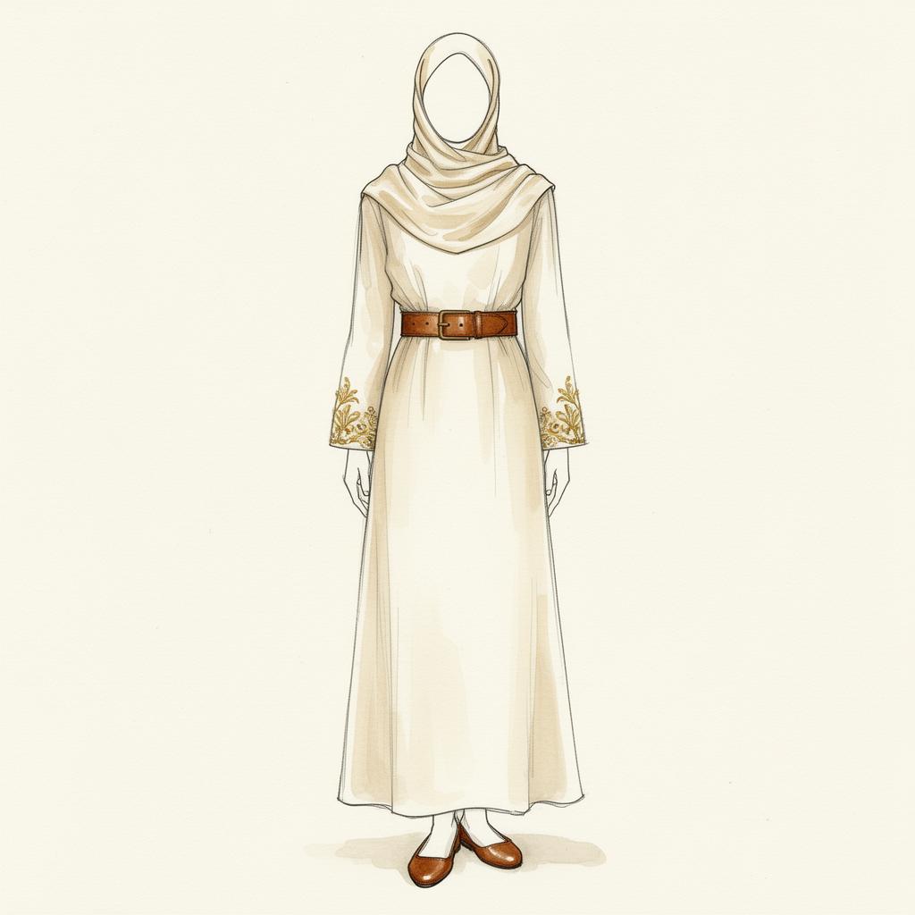 Hand-painted fashion illustration of the Modest Chic outfit formula.