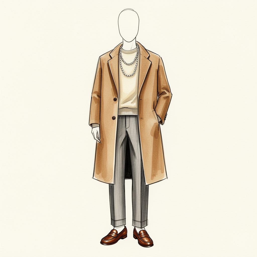 Hand-painted fashion illustration of the Refined Classic outfit formula.