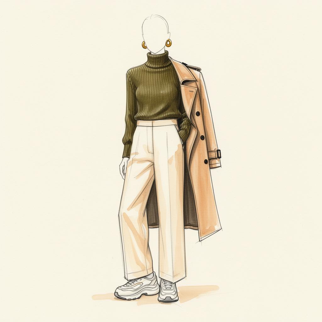 Hand-painted fashion illustration of the Sport Luxe outfit formula.