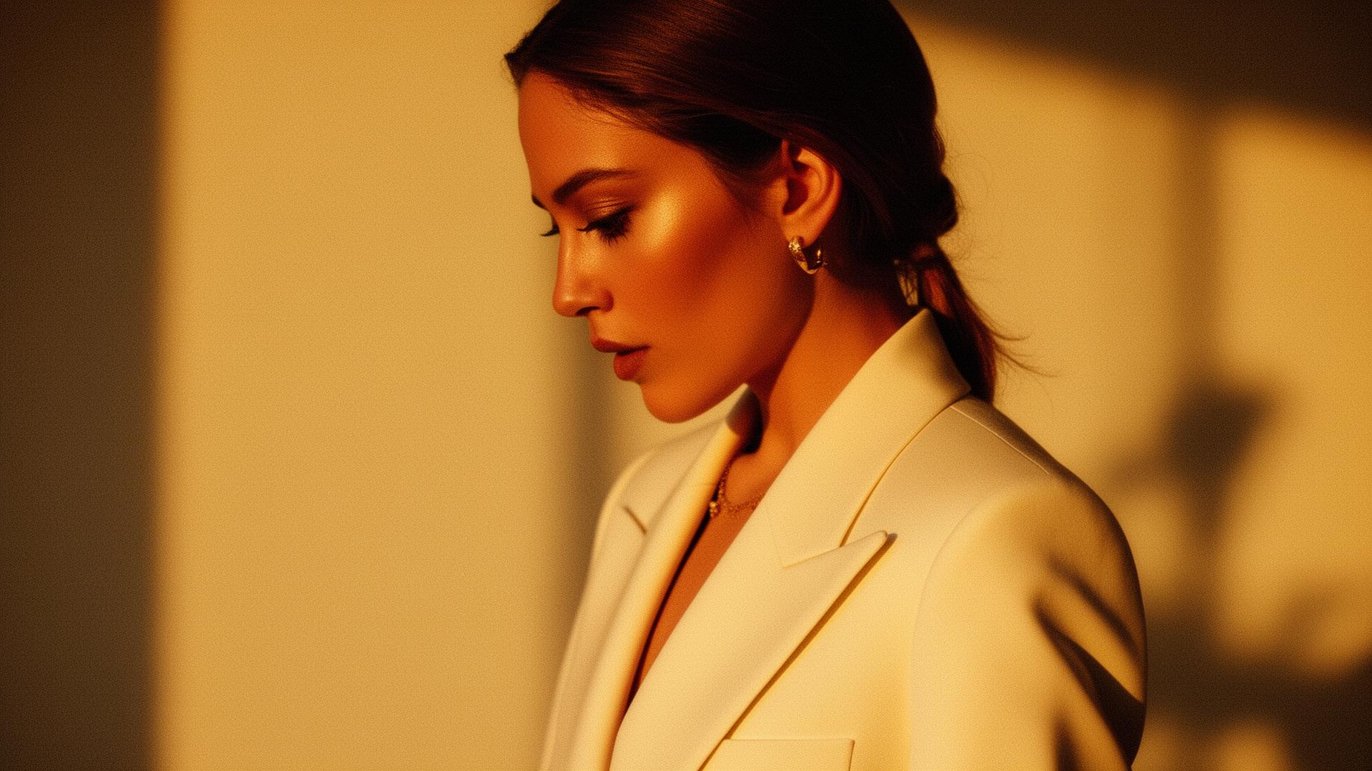 Editorial side portrait, warm golden light